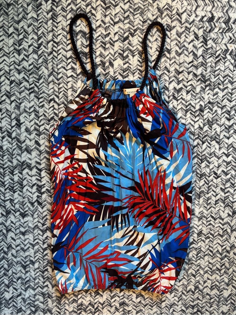 Festive Red White and Blue Tropical Halter Top Women’s Small